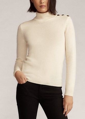 Cream Women’s Ralph Lauren Buttoned Cashmere Turtleneck Sweaters