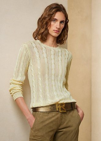 Cream Women’s Ralph Lauren Cable-Knit Silk Crewneck Sweaters