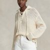 Cream Women’s Ralph Lauren Cross-Stitch Lace-Up Cotton-Wool Sweaters