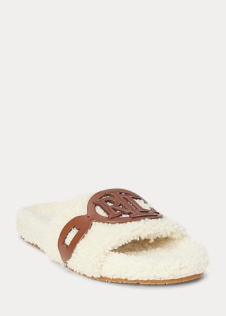 Cream Women’s Ralph Lauren Dixie Leather-Trim Shearling Flat Shoes