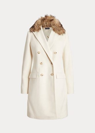 Cream Women’s Ralph Lauren Faux Fur-Collar Double-Breasted Coats
