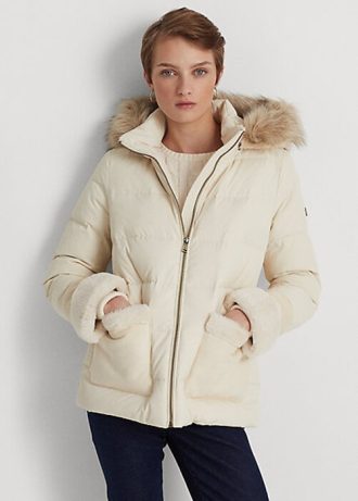 Cream Women’s Ralph Lauren Faux Fur-Trim Down Coats