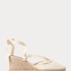 Cream Women’s Ralph Lauren Fringe-Trim Canvas Wedge Flat Shoes
