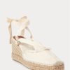 Cream Women’s Ralph Lauren Fringe-Trim Canvas Wedge Flat Shoes