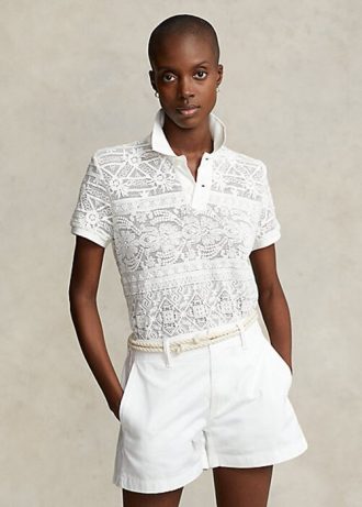 Cream Women’s Ralph Lauren Geometric-Lace Polo Shirts