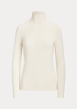 Cream Women’s Ralph Lauren Jersey Turtleneck T Shirts