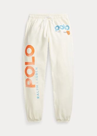 Cream Women’s Ralph Lauren Logo & Wave Graphic Fleece Sweatpants