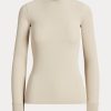 Cream Women’s Ralph Lauren Ribbed Suede-Trim Long-Sleeve T Shirts