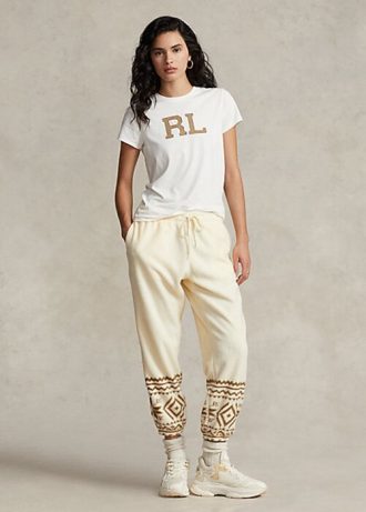 Cream Women’s Ralph Lauren Snowflake-Motif Fleece Sweatpants