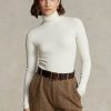 Cream Women’s Ralph Lauren Stretch Ribbed Turtleneck T Shirts Cream Women’s Ralph Lauren Stretch Ribbed Turtleneck T Shirts