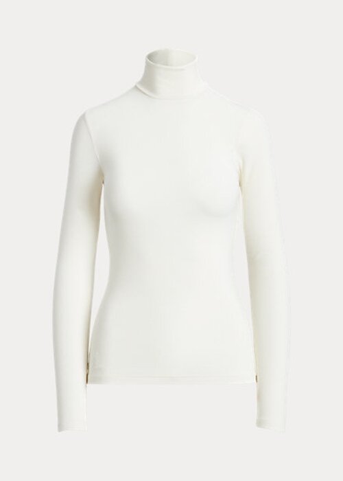 Cream Women’s Ralph Lauren Stretch Ribbed Turtleneck T Shirts Cream Women’s Ralph Lauren Stretch Ribbed Turtleneck T Shirts