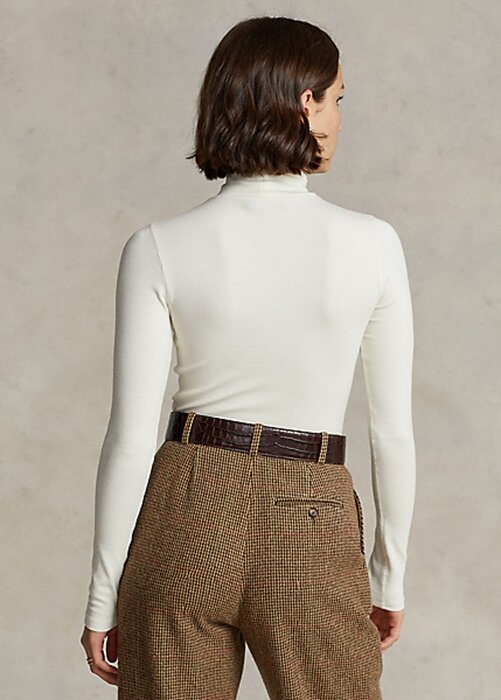 Cream Women’s Ralph Lauren Stretch Ribbed Turtleneck T Shirts Cream Women’s Ralph Lauren Stretch Ribbed Turtleneck T Shirts