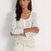 Cream Women’s Ralph Lauren Striped Cotton-Blend Henley Tops