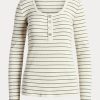 Cream Women’s Ralph Lauren Striped Cotton-Blend Henley Tops