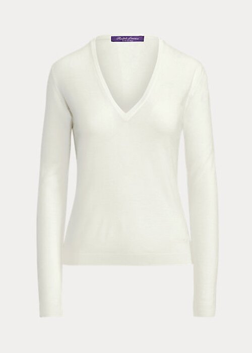 Cream Women’s Ralph Lauren Wool Long-Sleeve V-Neck Sweaters Cream Women’s Ralph Lauren Wool Long-Sleeve V-Neck Sweaters