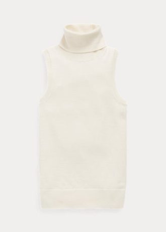 Cream Women’s Ralph Lauren Wool Sleeveless Turtleneck Sweaters