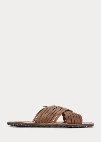 Dark Brown Men’s Ralph Lauren Braided Leather Slippers