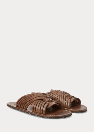 Dark Brown Men’s Ralph Lauren Braided Leather Slippers