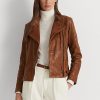 Dark Brown Women’s Ralph Lauren Leather Moto Jackets