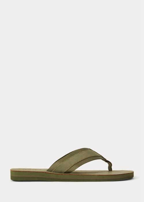Dark Olive Men’s Ralph Lauren Grosgrain-Trim Suede Flip Flops Dark Olive Men’s Ralph Lauren Grosgrain-Trim Suede Flip Flops