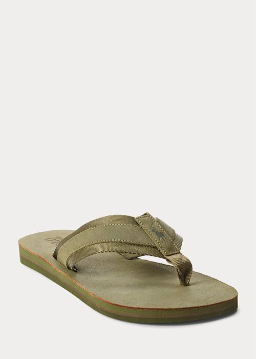Dark Olive Men’s Ralph Lauren Grosgrain-Trim Suede Flip Flops Dark Olive Men’s Ralph Lauren Grosgrain-Trim Suede Flip Flops