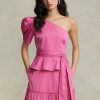 Fuchsia Women’s Ralph Lauren Belted One-Shoulder Cotton Tops