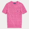 Fuchsia Women’s Ralph Lauren Cable-Knit Cotton Short-Sleeve Sweaters