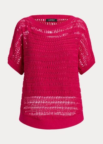 Fuchsia Women’s Ralph Lauren Cotton Mesh Short-Sleeve Sweaters