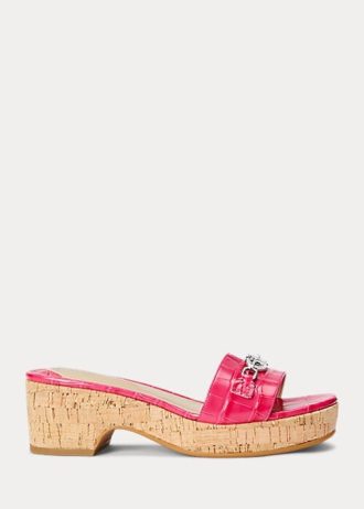 Fuchsia Women’s Ralph Lauren Roxanne Embossed Leather Sandals
