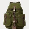 Green Men’s Ralph Lauren Leather-Trim Canvas Backpacks