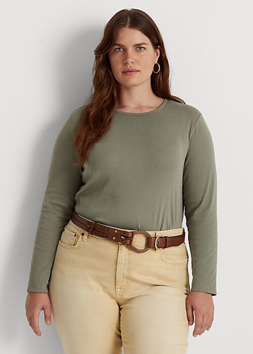 Green Women’s Ralph Lauren Cotton-Blend Long-Sleeve Tops Green Women’s Ralph Lauren Cotton-Blend Long-Sleeve Tops