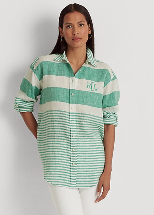 Green Women’s Ralph Lauren Striped Oversize Linen Shirts Green Women’s Ralph Lauren Striped Oversize Linen Shirts