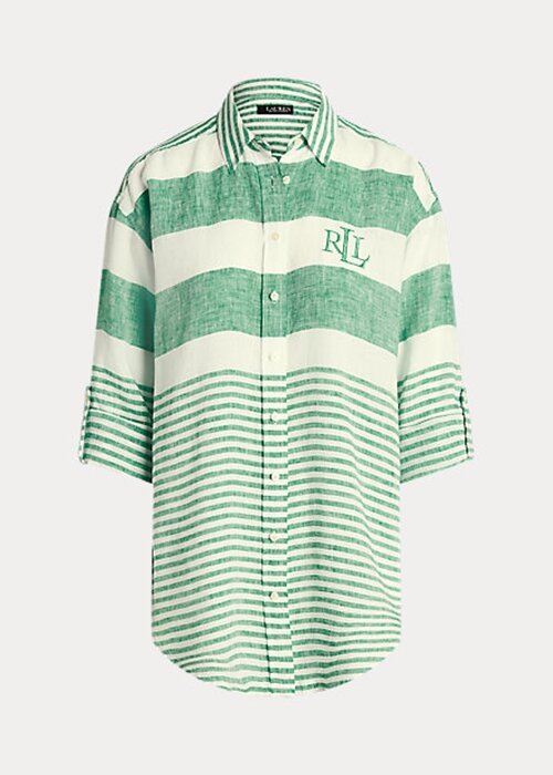 Green Women’s Ralph Lauren Striped Oversize Linen Shirts Green Women’s Ralph Lauren Striped Oversize Linen Shirts