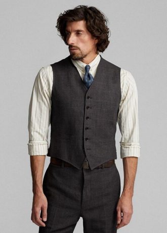 Grey Men’s Ralph Lauren Plaid Silk-linen Waistcoat  Blazers
