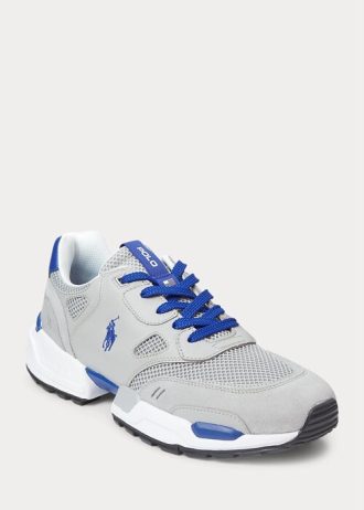 Grey / Royal Men’s Ralph Lauren Jogger Suede & Mesh Sneakers