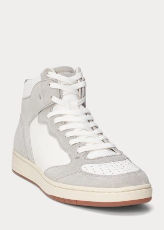 Grey / White Men’s Ralph Lauren Court Leather-Suede High-Top Sneakers