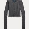 Grey Women’s Ralph Lauren Ribbed Button-Front Cropped Tops Grey Women’s Ralph Lauren Ribbed Button-Front Cropped Tops