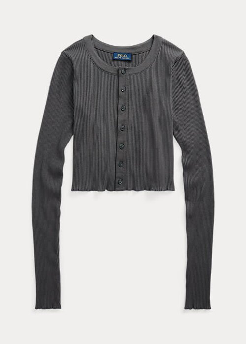 Grey Women’s Ralph Lauren Ribbed Button-Front Cropped Tops Grey Women’s Ralph Lauren Ribbed Button-Front Cropped Tops