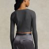 Grey Women’s Ralph Lauren Ribbed Button-Front Cropped Tops Grey Women’s Ralph Lauren Ribbed Button-Front Cropped Tops