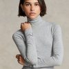 Grey Women’s Ralph Lauren Stretch Ribbed Turtleneck T Shirts
