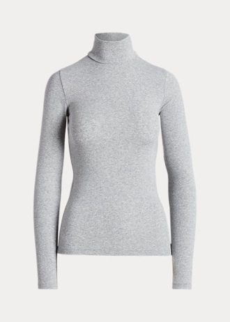 Grey Women’s Ralph Lauren Stretch Ribbed Turtleneck T Shirts
