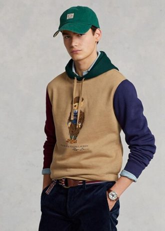 Khaki Men’s Ralph Lauren Polo Bear Colour-blocked Fleece  Hoodie