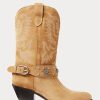Khaki Women’s Ralph Lauren Studded Calf-Suede Western Boots