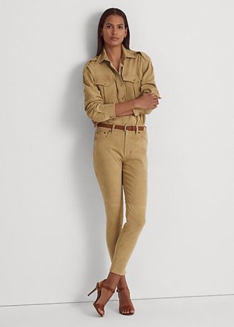 Khaki Women’s Ralph Lauren Suede High-Rise Skinny Ankle Pants
