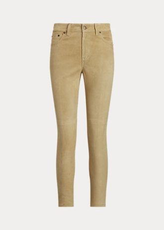 Khaki Women’s Ralph Lauren Suede High-Rise Skinny Ankle Pants
