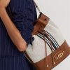 Lauren Tan/ Navy Stripe Women’s Ralph Lauren Canvas Large Andie Handbag