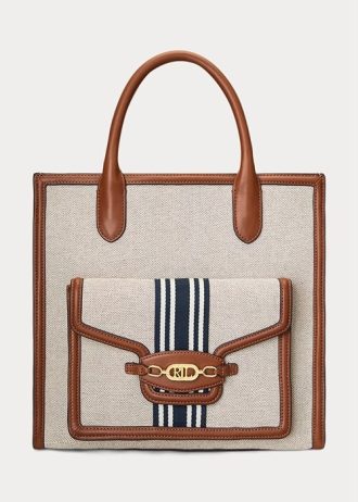 Lauren Tan/Navy Women’s Ralph Lauren Canvas Large Symone Tote Bags