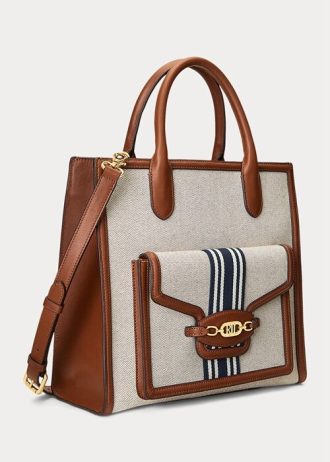 Lauren Tan/Navy Women’s Ralph Lauren Canvas Large Symone Tote Bags