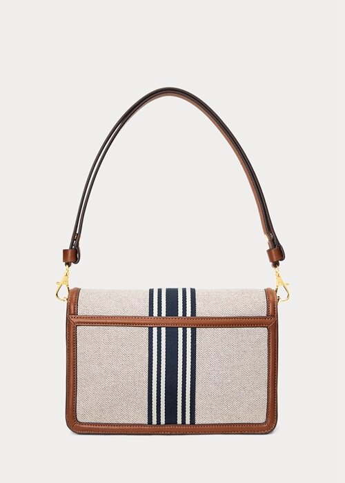 Lauren Tan /Navy Women’s Ralph Lauren Striped Canvas Medium Handbag Lauren Tan /Navy Women’s Ralph Lauren Striped Canvas Medium Handbag