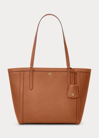 Lauren Tan Women’s Ralph Lauren Crosshatch Leather Medium Clare Tote Bags